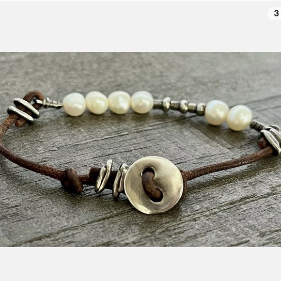 Rare Silpada Natural Pearl 925 Sterling Silver Brown Leather Button Bracelet - Picture 4 of 7